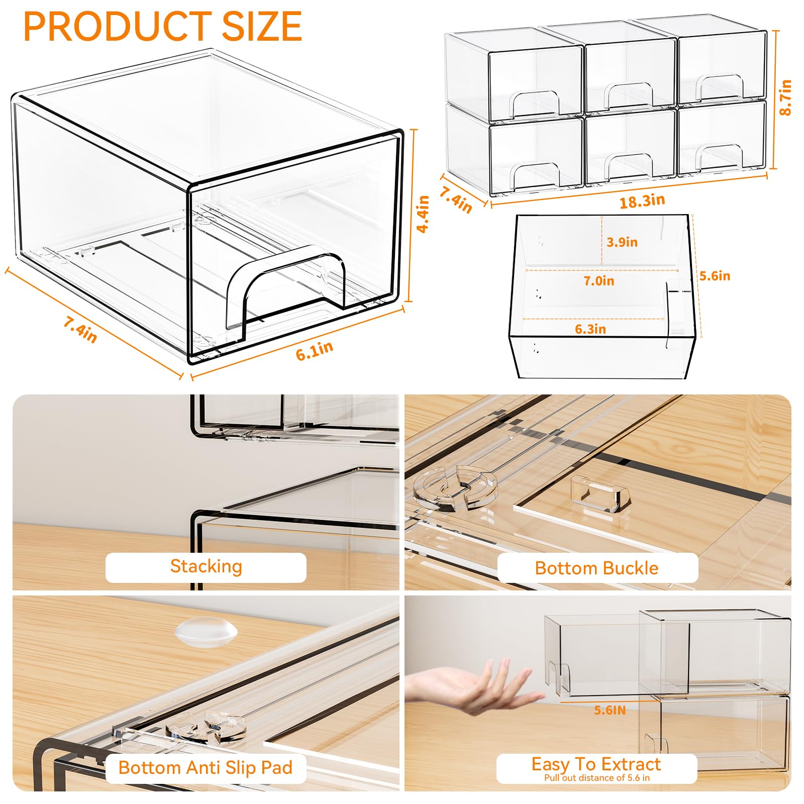 Yieach stackable clear drawers maximize space with visible organization