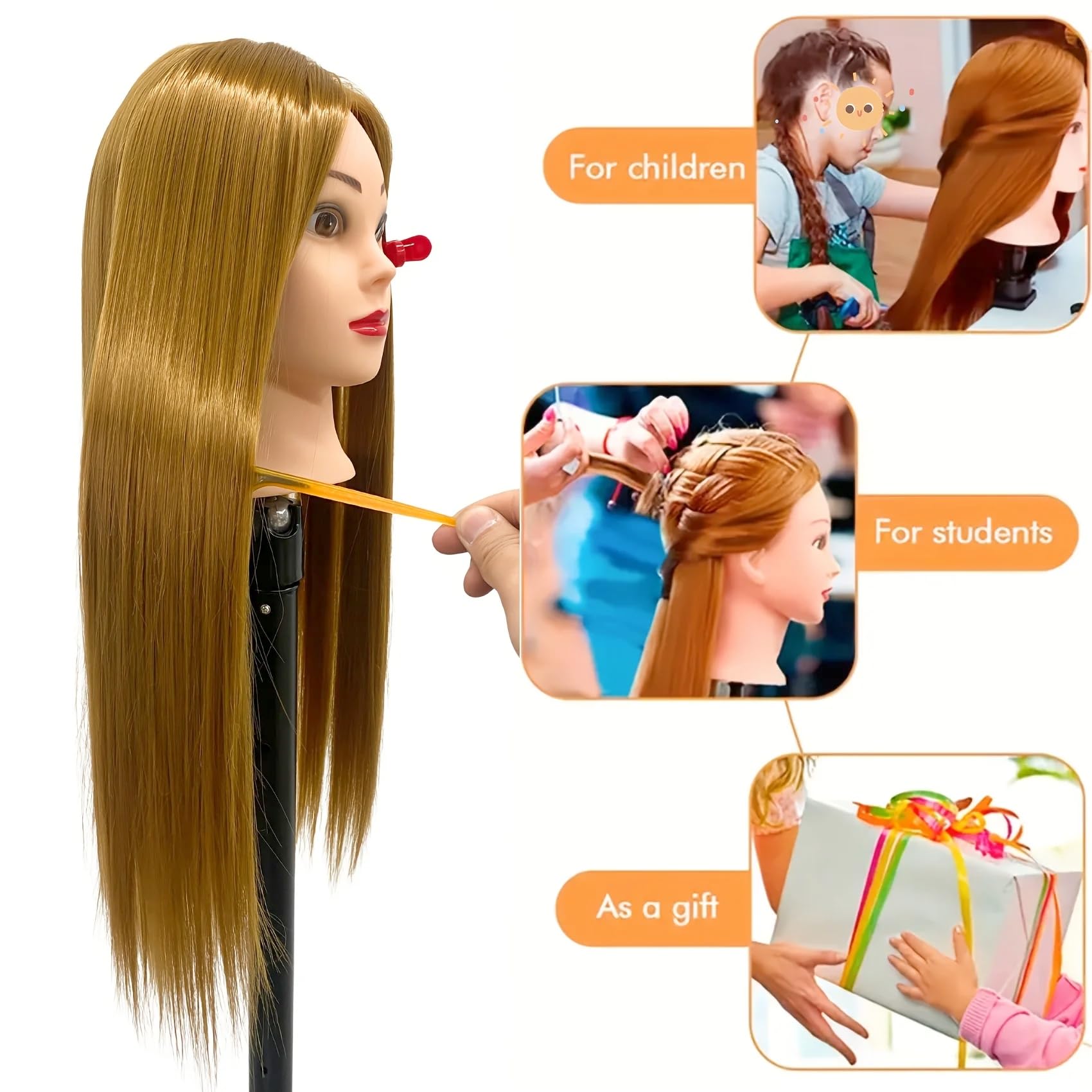 Yiifiulyn 26-28 inch hair mannequin head for realistic styling drills