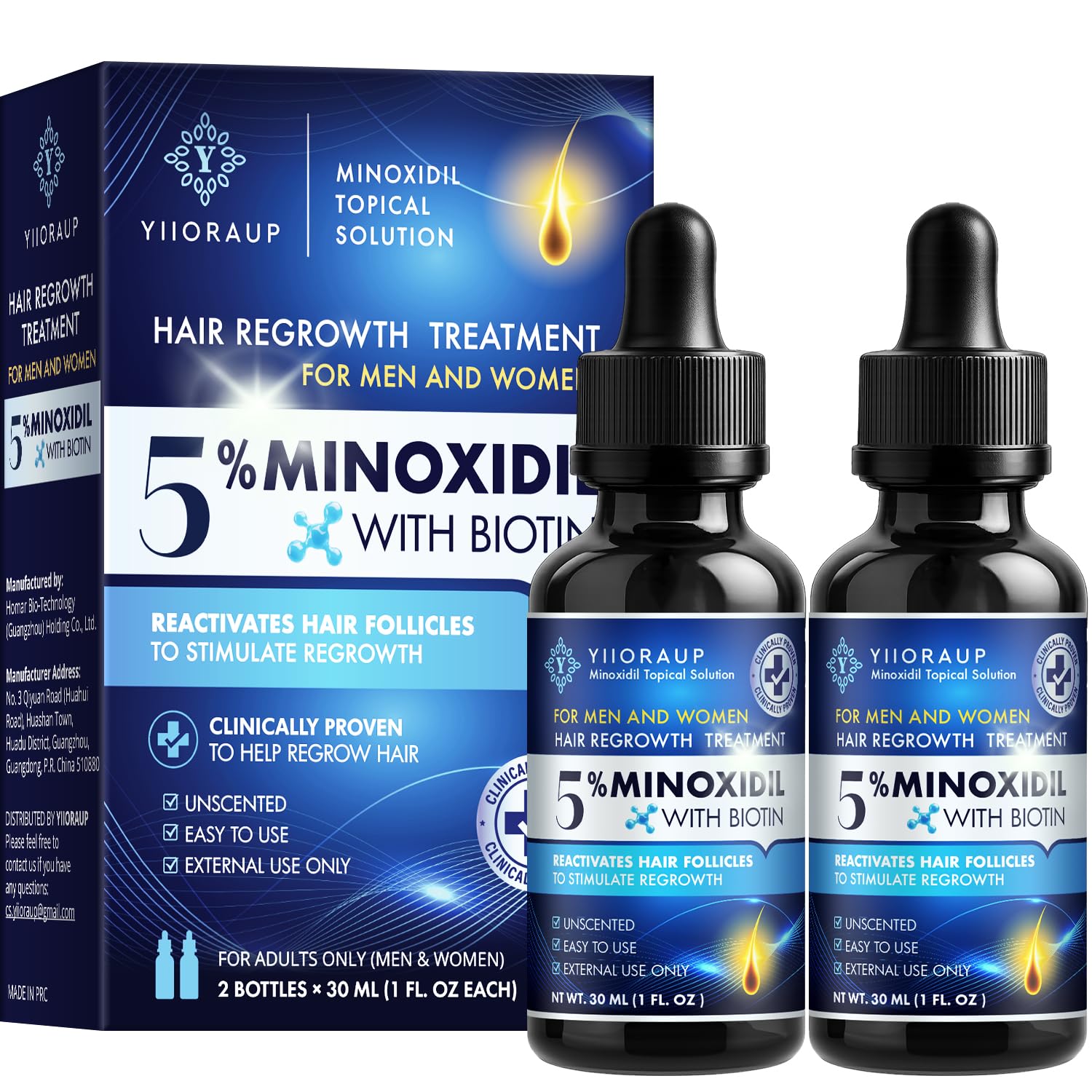 YIIORAUP Minoxidil: botella con gotero para dosificación precisa en el cuero cabelludo