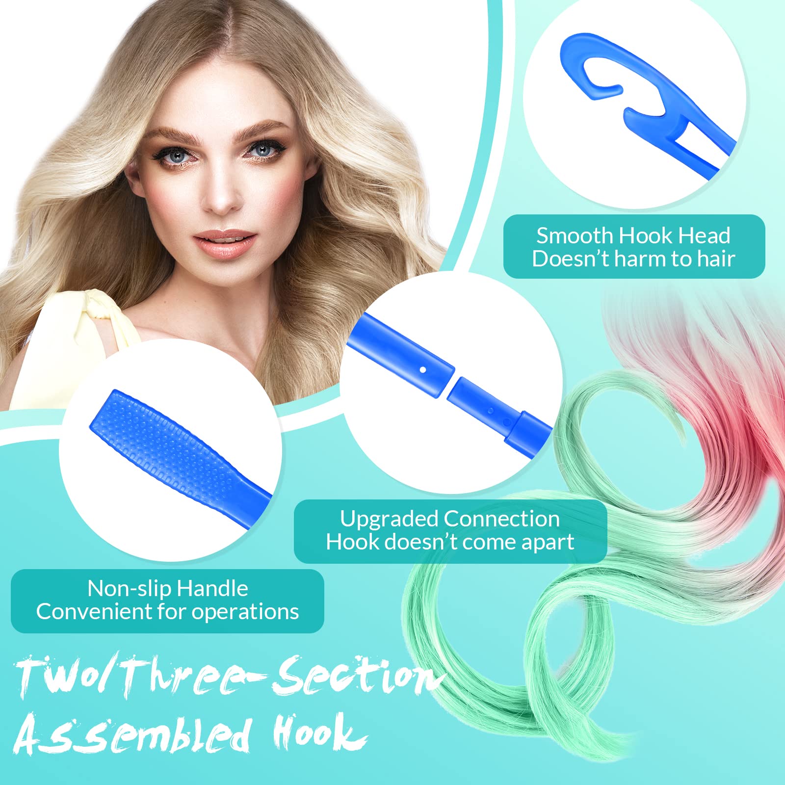 Yilloog blue 22-inch heatless curl hook suited for long hair