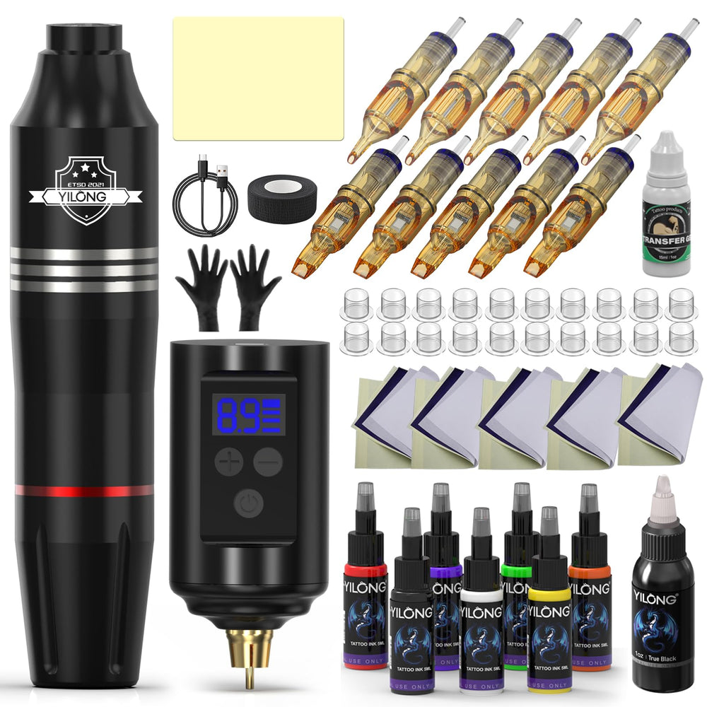 YILONG wireless tattoo kit beginner setup showing portable design for practice