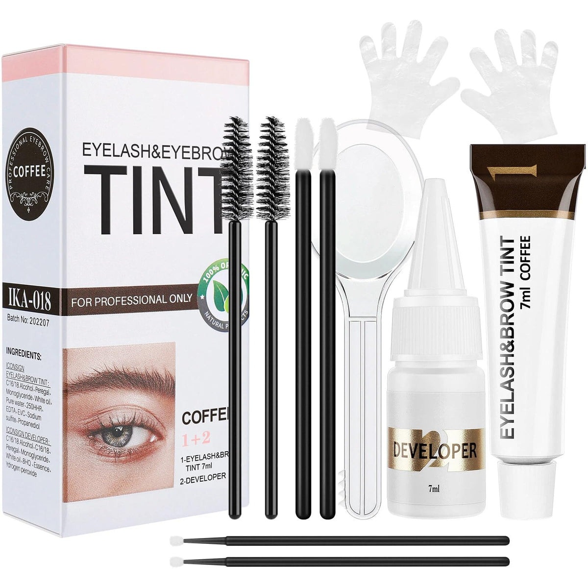 YIMEIR 2-in-1 color kit bottle for at-home eyelash and eyebrow coloring.