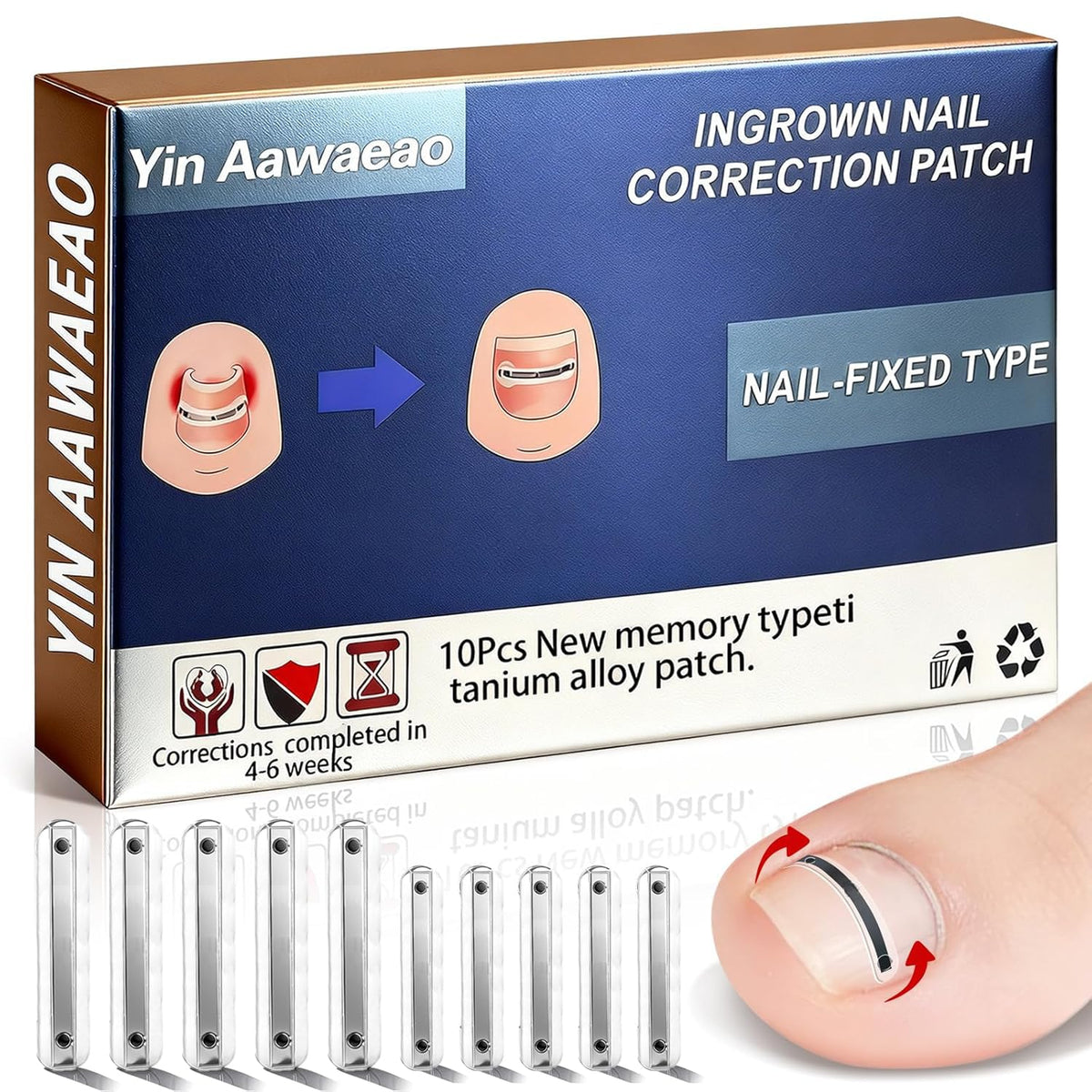 Yin Aawaeao titanium ingrown patch application on toe for gentle lift and relief.