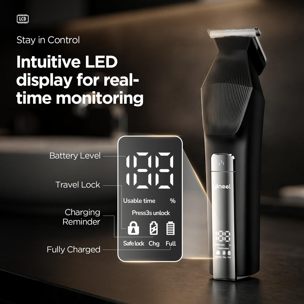 Yineel HC600 precision trimmer guard demonstrates customizable length settings.