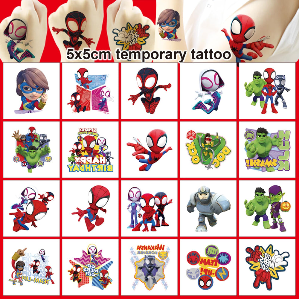 YINFENGKANHAI Spider-Man party decor tattoos shown as vibrant fun for guests.