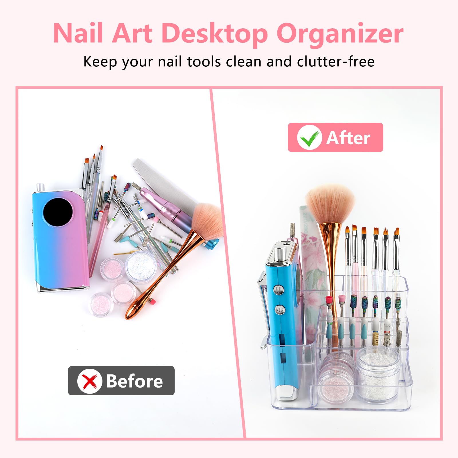 YINGJEE acrylic nail drill bits storage box displays bits clearly and protects them