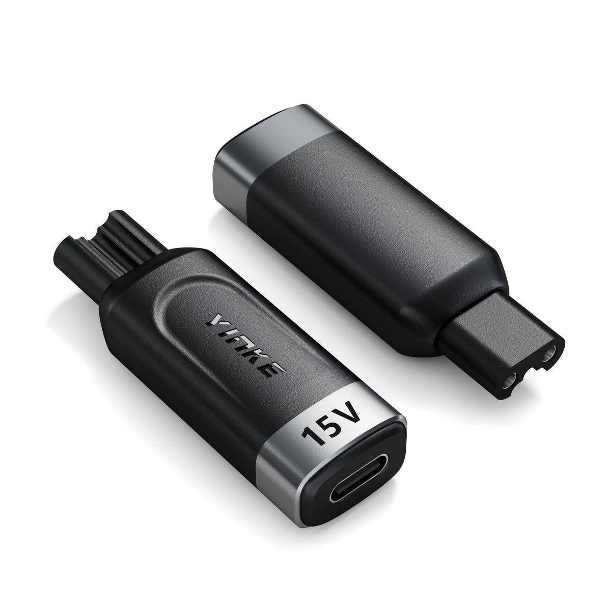 Yinke 15V Type-C shaver adapter connected to HQ8505 for travel charging