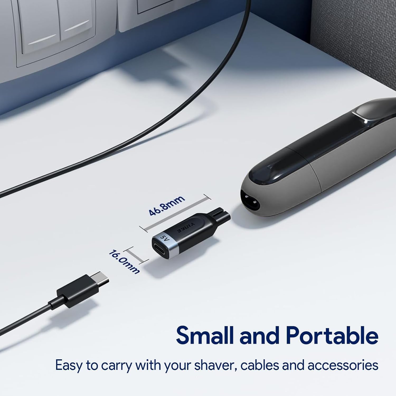 Compact packaging shows Yinke adapter ready for travel and quick replacement.