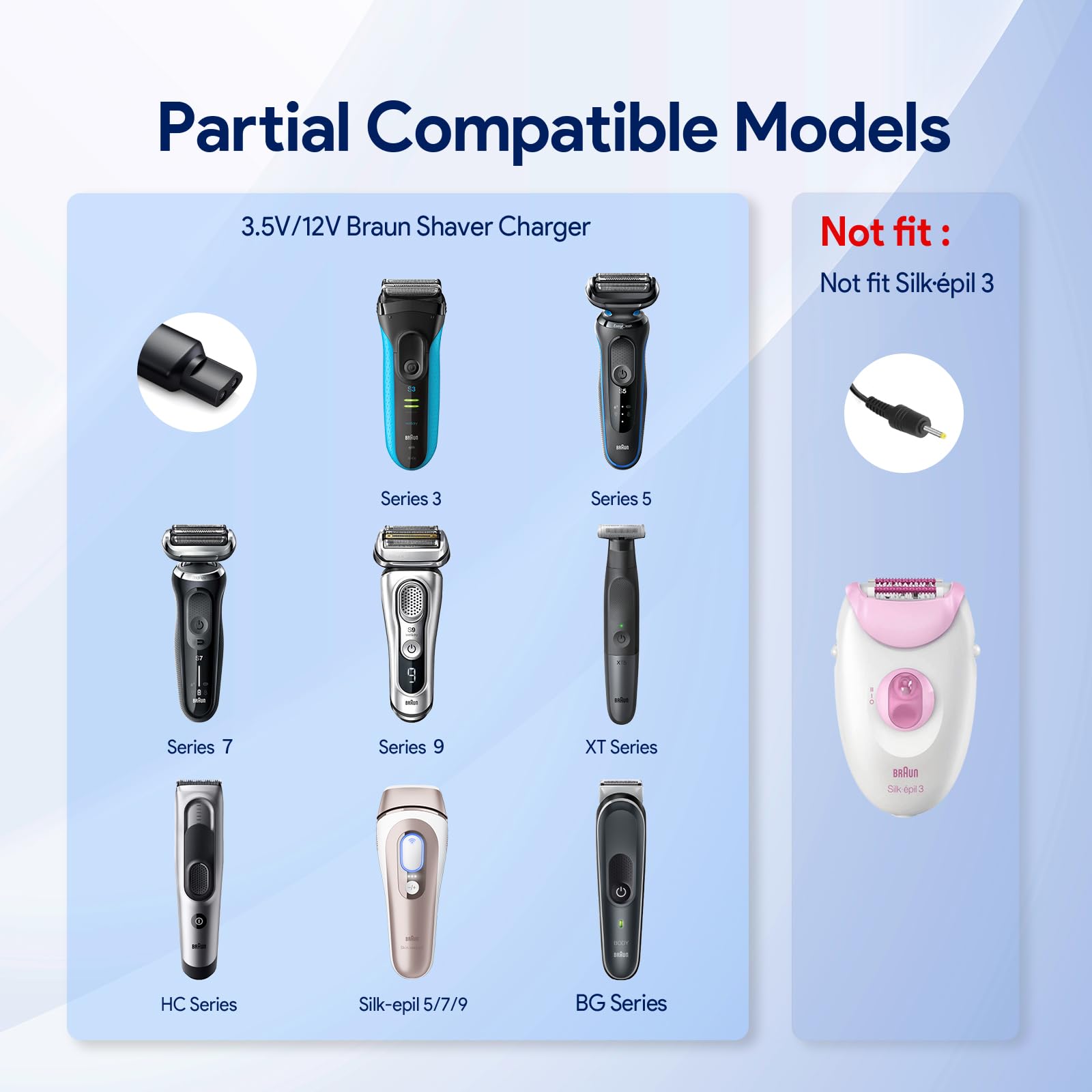 Yinke adapter compatible with Braun Series 3 and XT5 for broad coverage