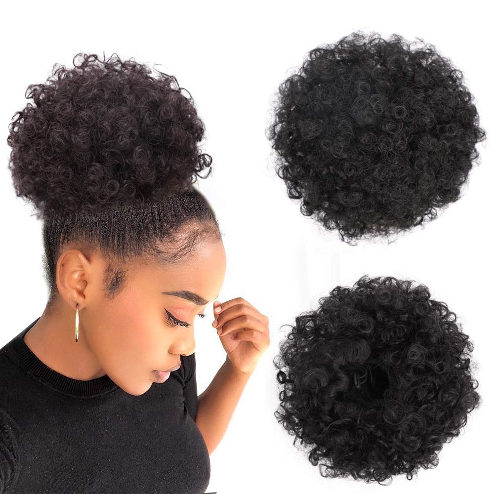 Yinmei Baibian Afro Puff Drawstring Ponytail in black for a natural, subtle-shine look