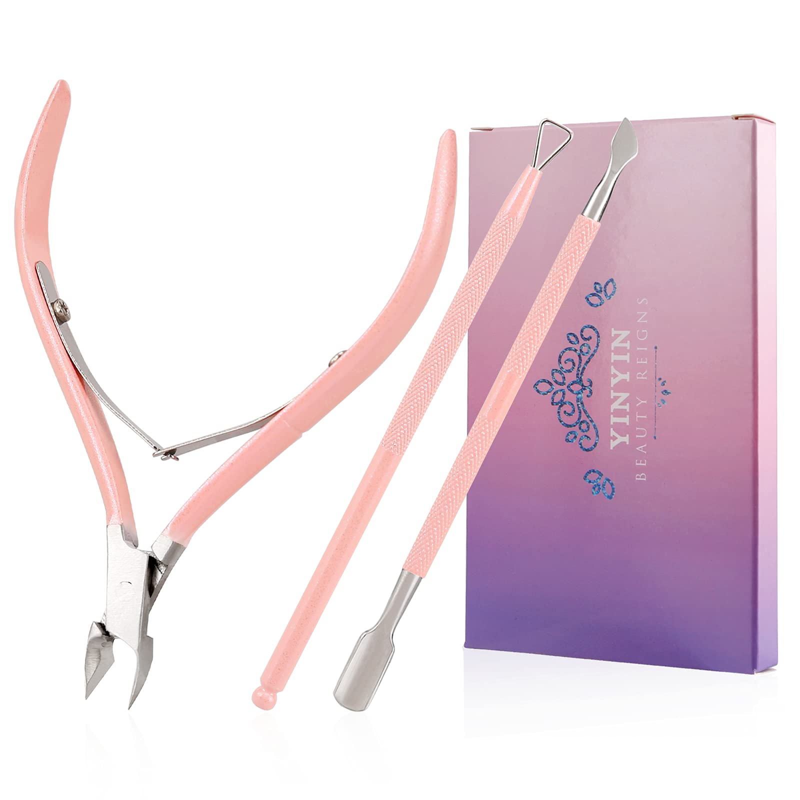 YINYIN pink cuticle trimmer with pusher for precise grooming