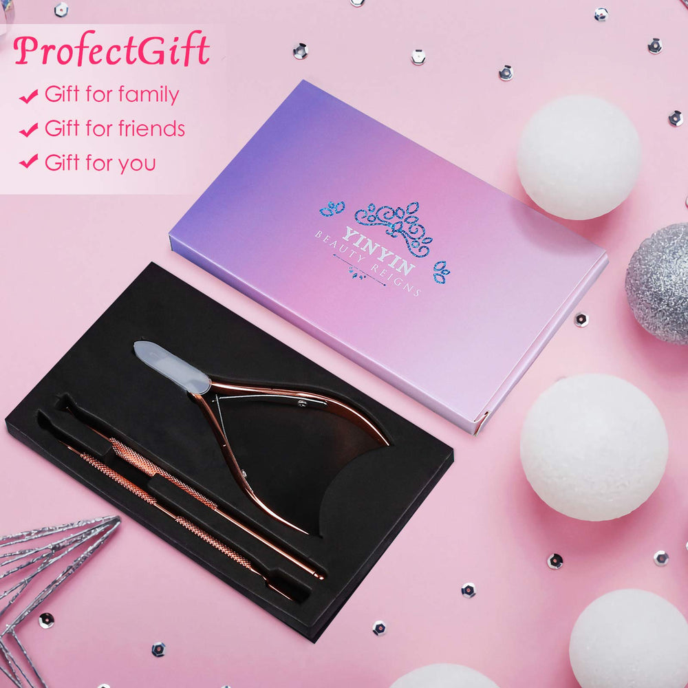 YINYIN rose gold manicure tools ready for travel or DIY.