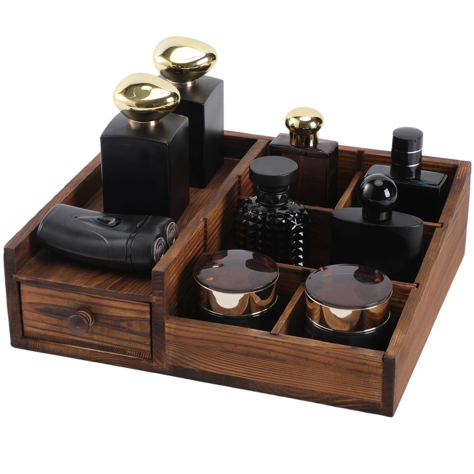 YIOJOYD Cologne Organizer front view with six compartments for tidy perfumes.