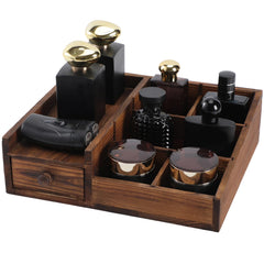 YIOJOYD Cologne Organizer front view with six compartments for tidy perfumes.