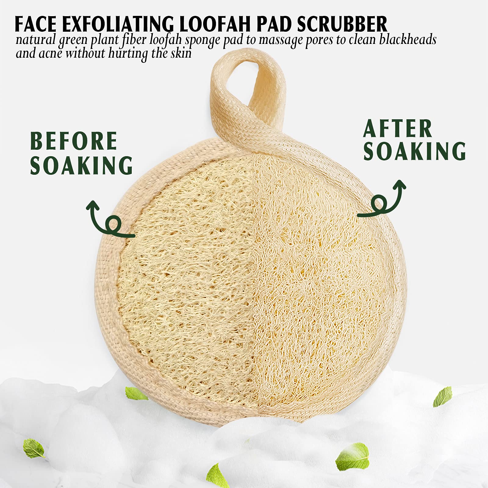 YIQINGJIE loofah pad back view with terry backing for smooth makeup removal