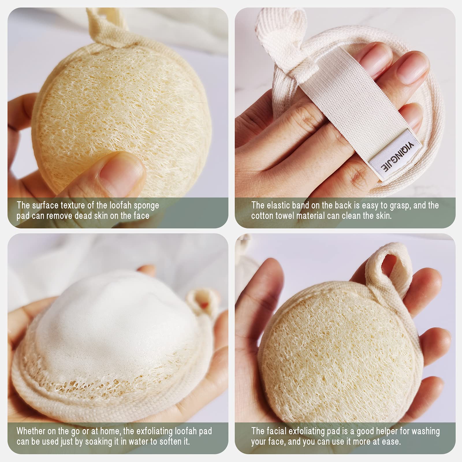 YIQINGJIE four-pack loofah pads ideal for daily skincare routines