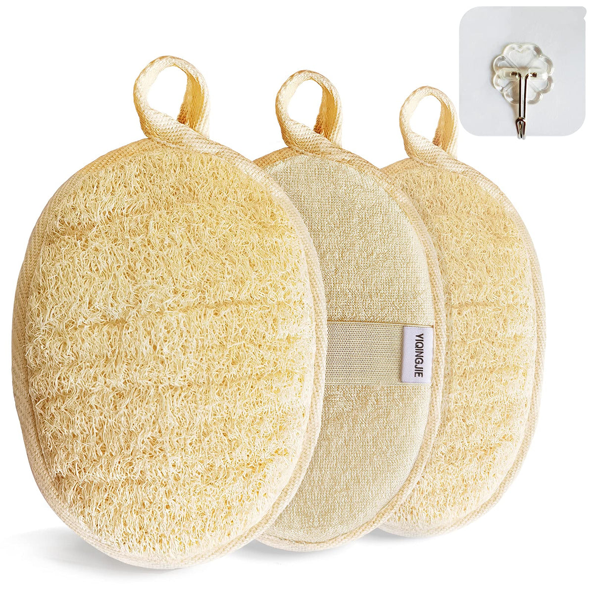 YIQINGJIE lufa natural exfoliante para cuerpo, paquete de 3, exfolia suavemente la piel.