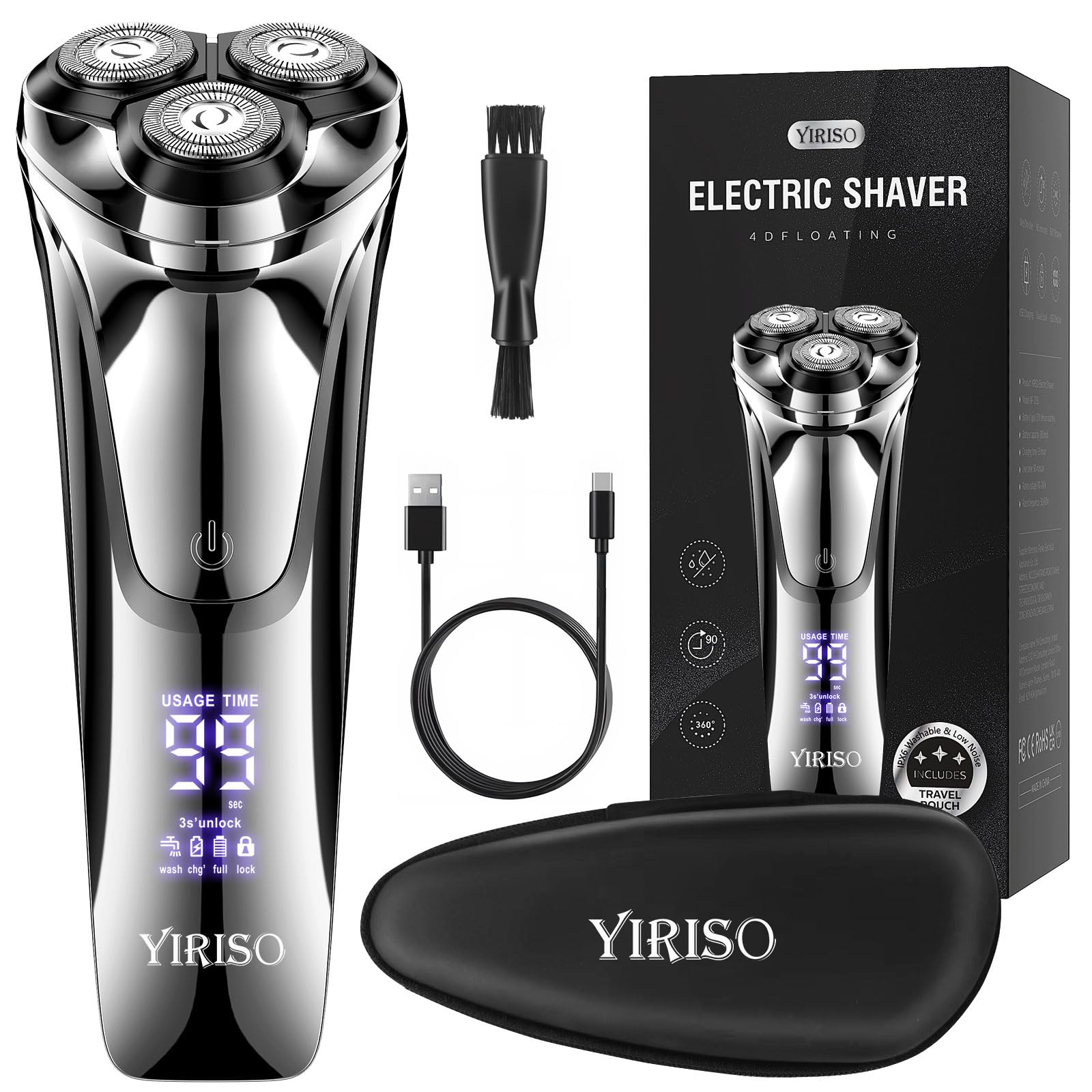 YIRISO electric razor with 4D floating head for precise contour shaving.