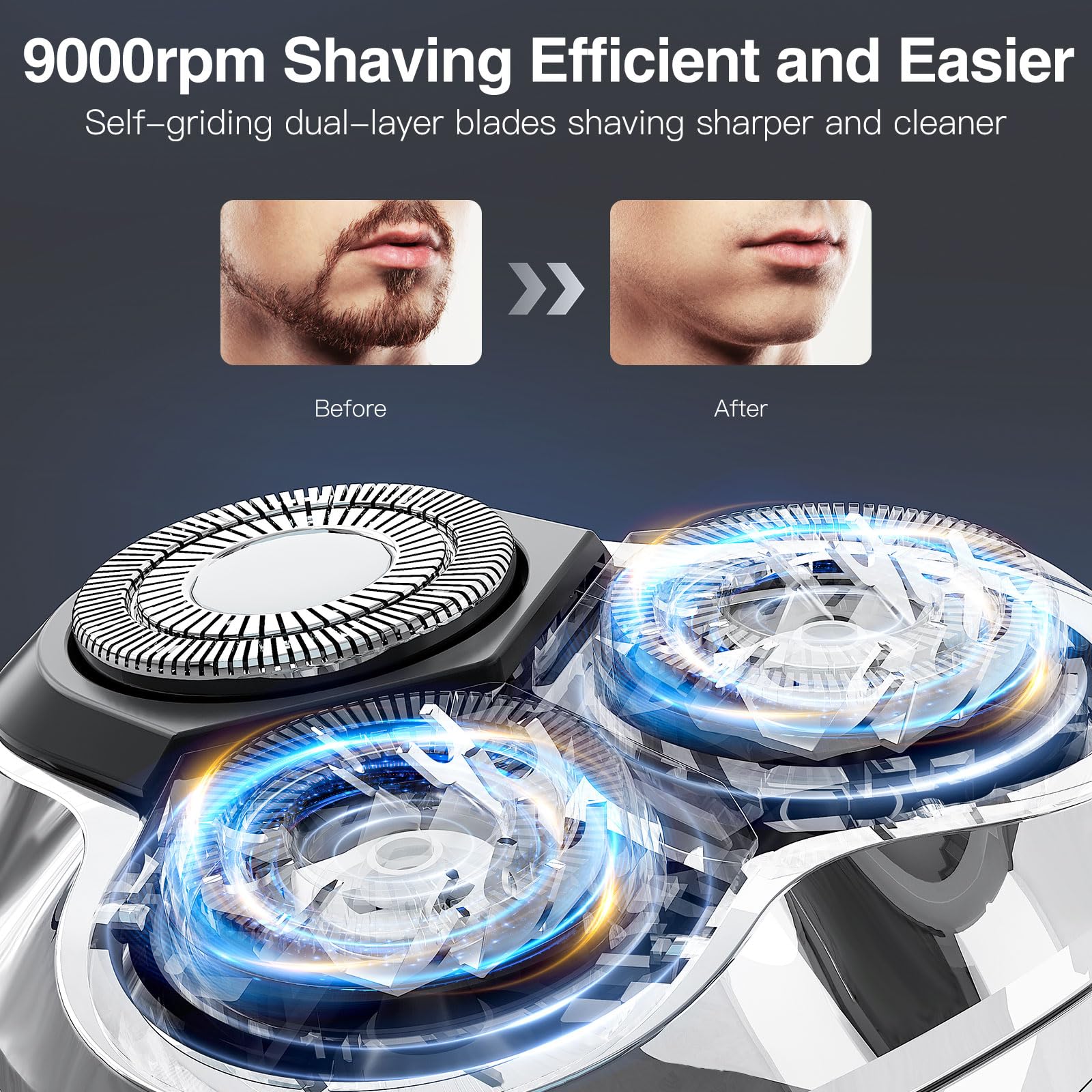 YIRISO electric razor LCD display shows battery level for timely charging.