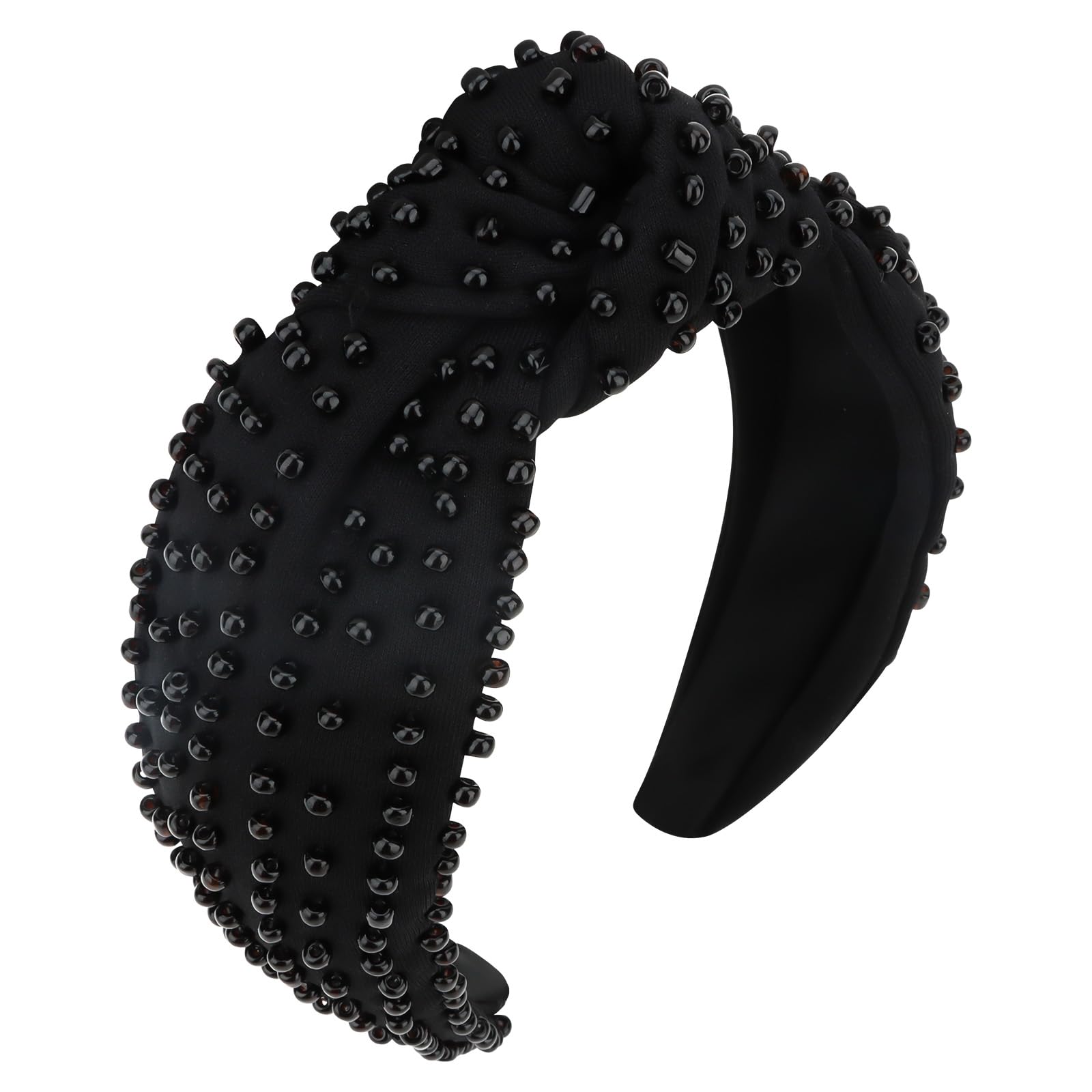 Diadema YISSION con perlas en nudo negro; estilo elegante para cualquier look.