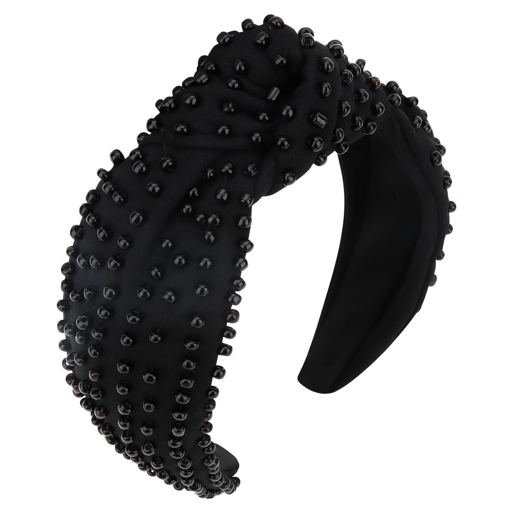 Diadema YISSION con perlas en nudo negro; estilo elegante para cualquier look.