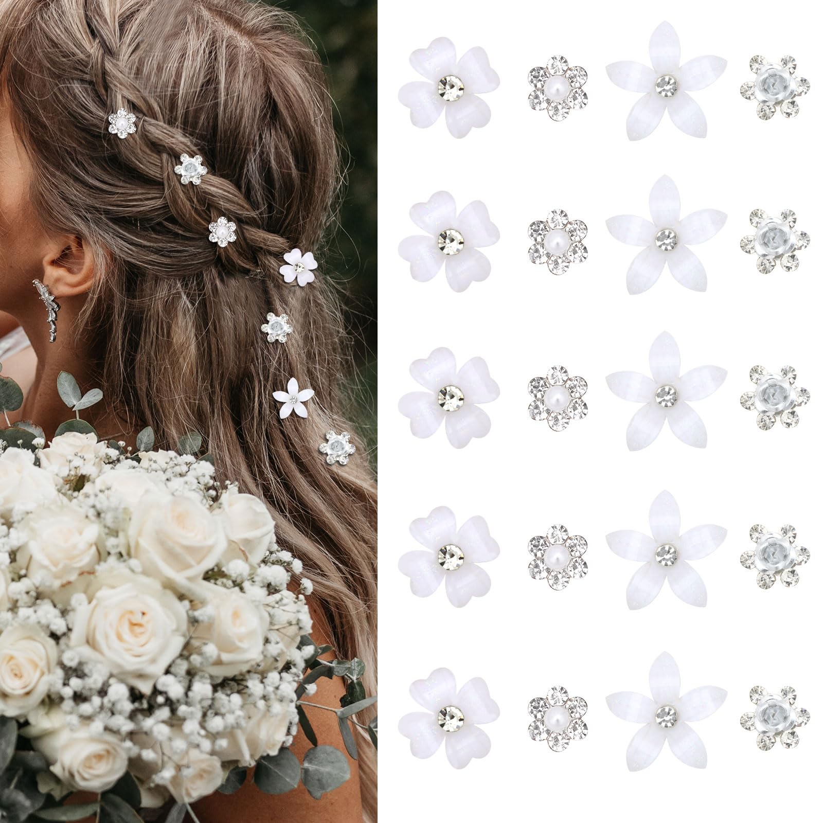 YISSION mini rhinestone hair pins with flower designs for bridal sparkle and versatile styling