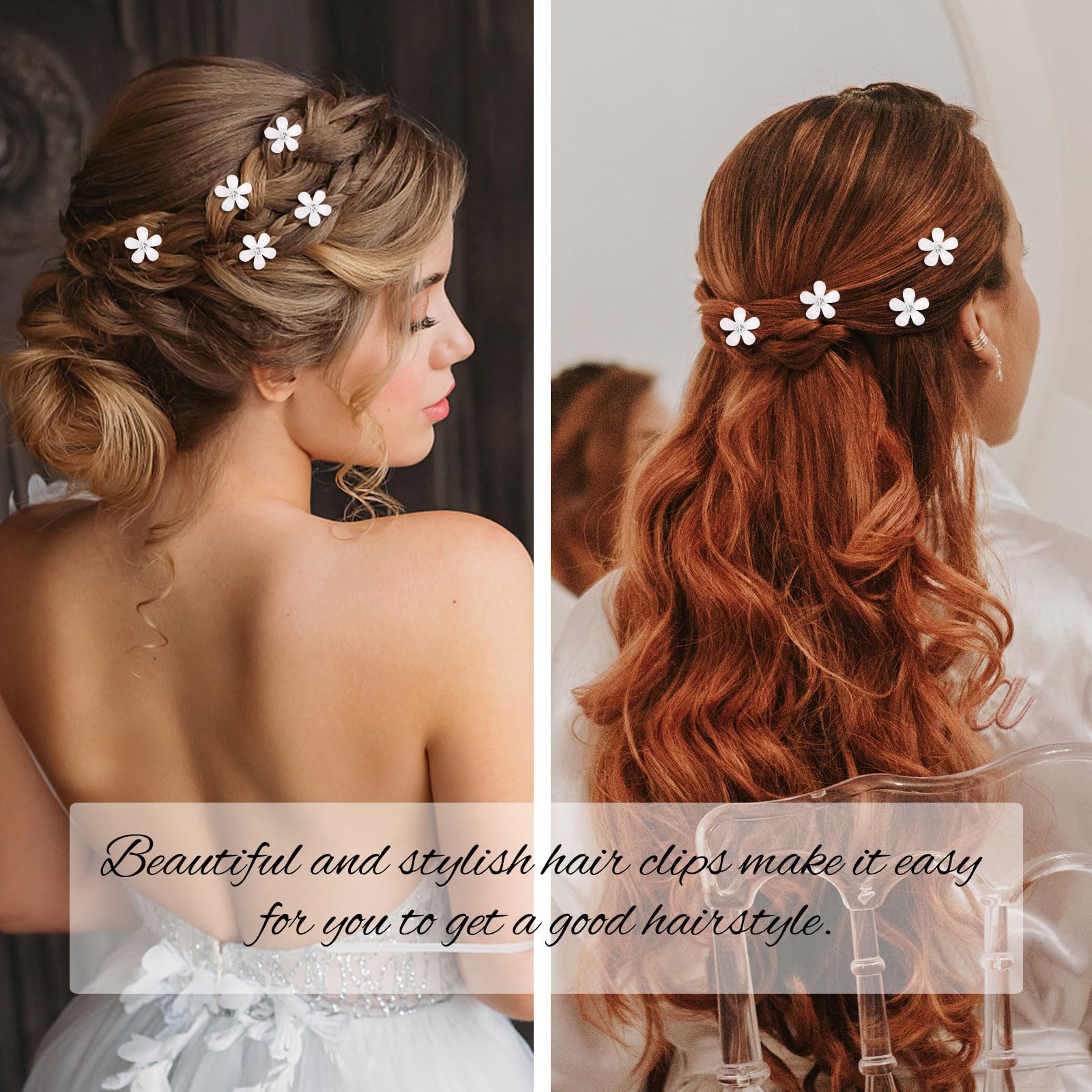 YISSION white rhinestone flower clip with crystal center for secure wear
