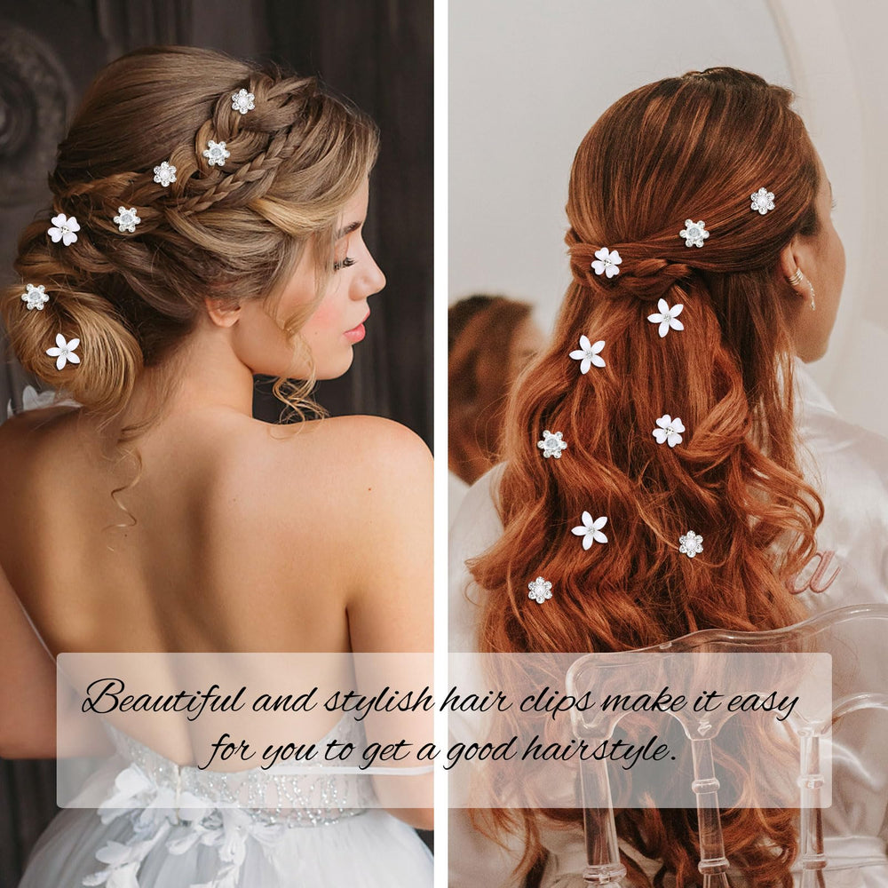 YISSION white flower hair clips with crystals and pearls for elegant updos