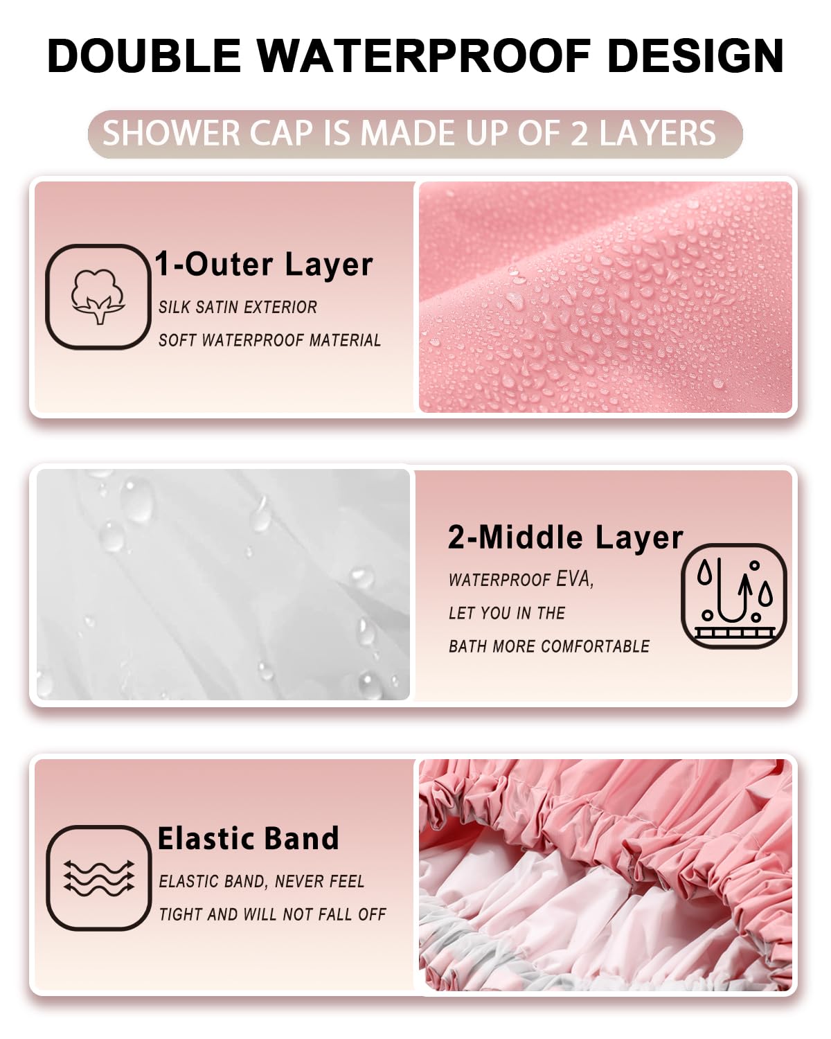 Gorro YIZIJIZI para cabello rizado y liso, rosa, ajuste cómodo