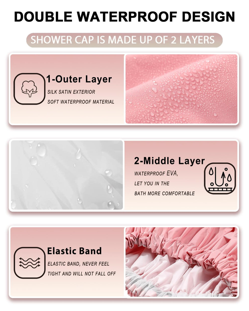 Gorro YIZIJIZI para cabello rizado y liso, rosa, ajuste cómodo