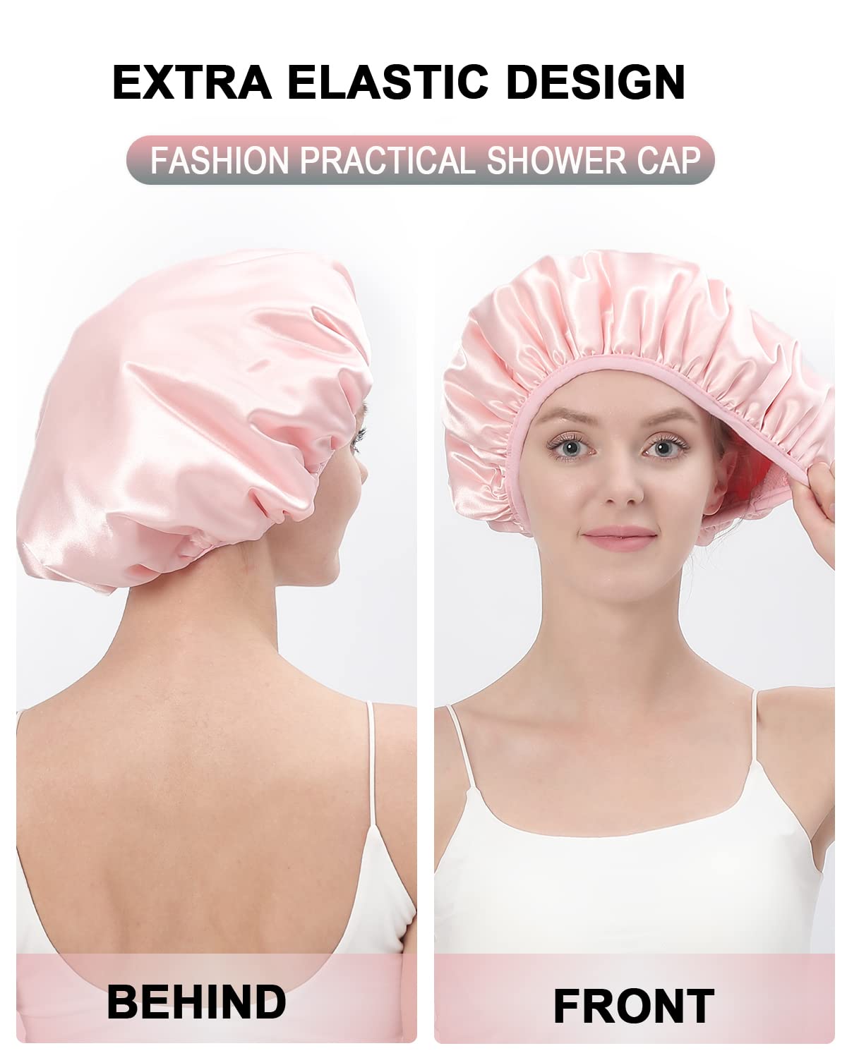 Large 12.6-inch diameter YIZIJIZI shower cap fits all hair lengths
