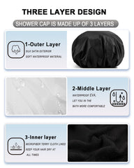 YIZIJIZI terry lined shower cap, floral pattern, keeps long hair tidy.