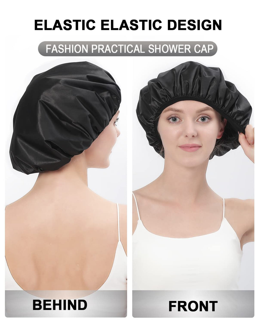 YIZIJIZI terry lined shower cap, lavender pattern, gentle on hair.