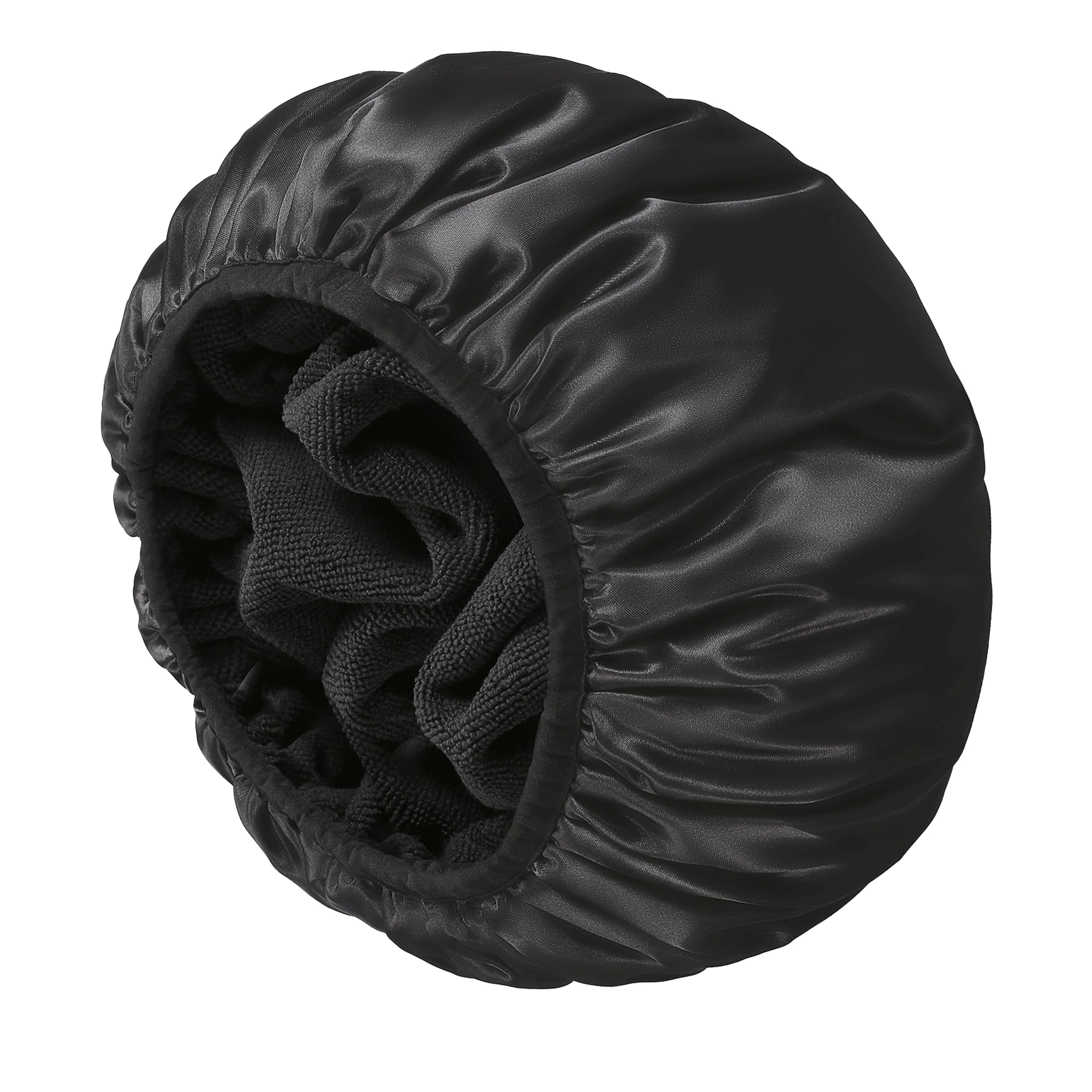 YIZIJIZI terry lined shower cap, navy pattern, protects hair during showering.