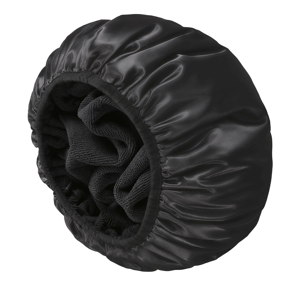 YIZIJIZI terry lined shower cap, navy pattern, protects hair during showering.