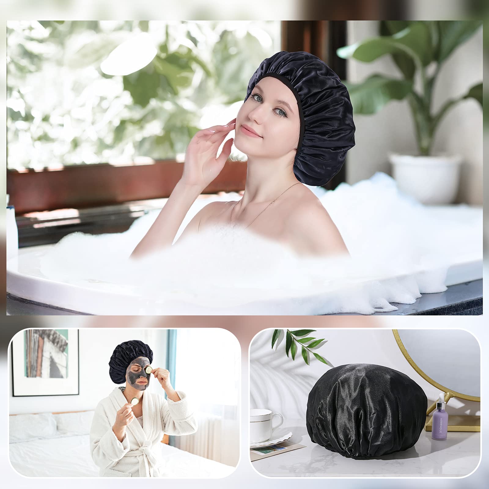 YIZIJIZI terry lined shower cap, pink pattern, easy to wash and reuse.