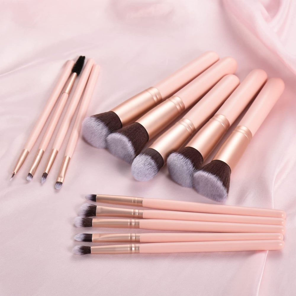 YJ-Anyue pink brushes close-up show soft synthetic bristles and wooden handles