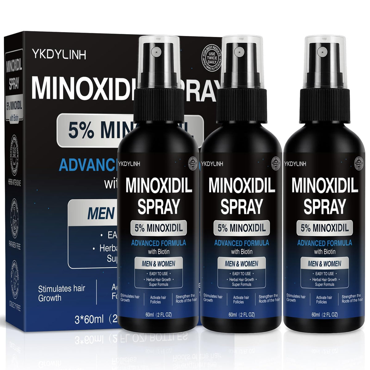 YKDYLINH Minoxidil Spray: botella para uso diario en cuero cabelludo