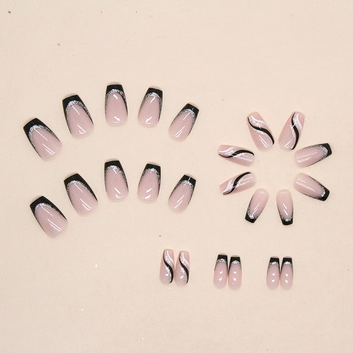 YKZFUI conjunto de uñas pegables con accesorios incluidos, solución rápida para manicura casera.