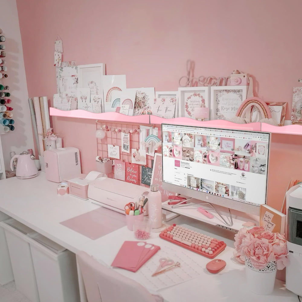 YMVV nail polish floating shelf with a chic wavy design for salon displays.