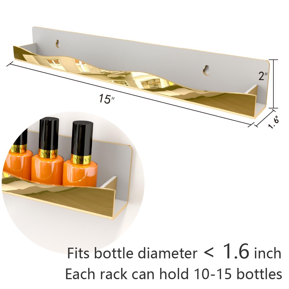 YMVV nail polish rack on wall, ideal for vanity display.