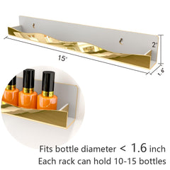 YMVV nail polish rack on wall, ideal for vanity display.