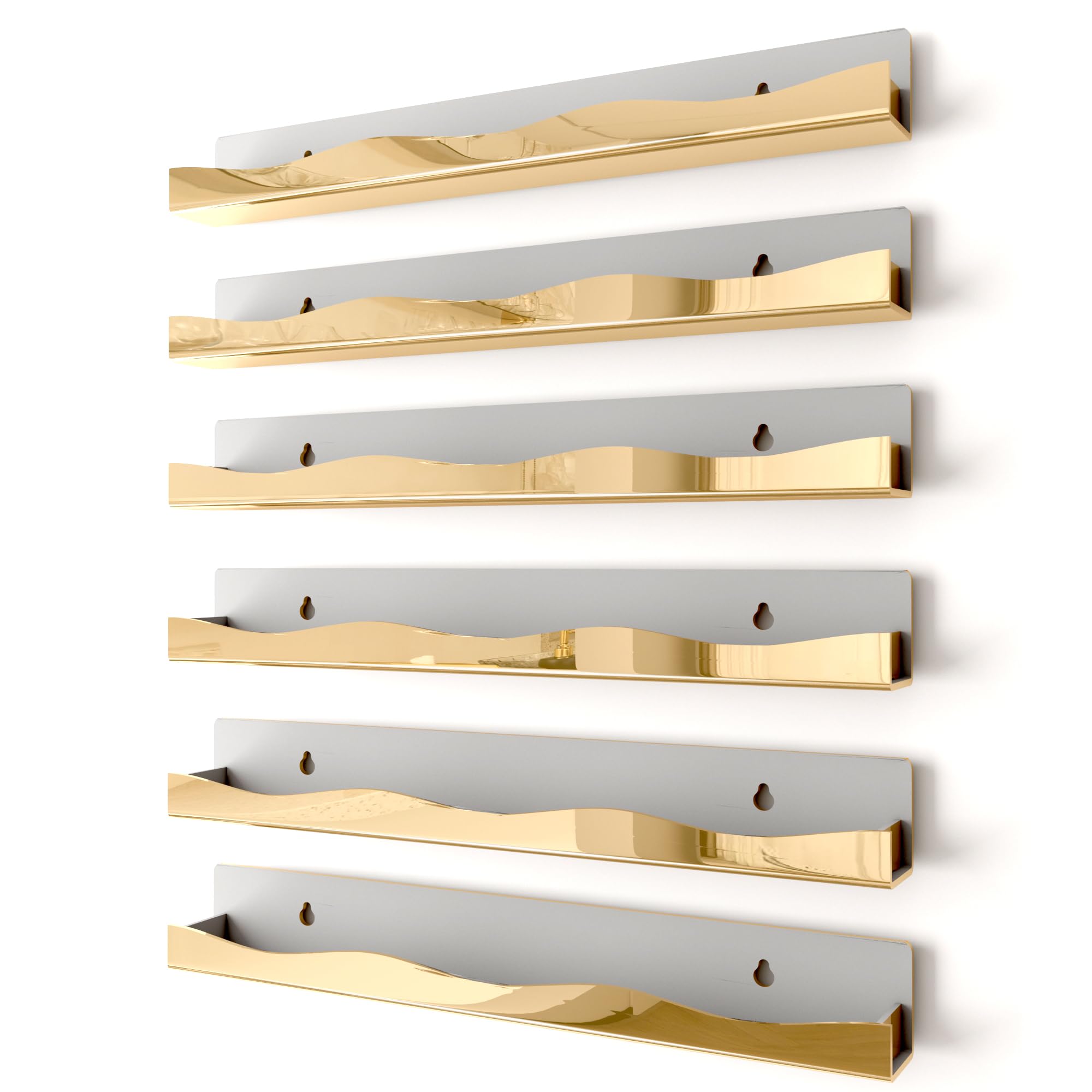 YMVV wall-mounted organizer with gold mirror finish, saving counter space and displaying colors.
