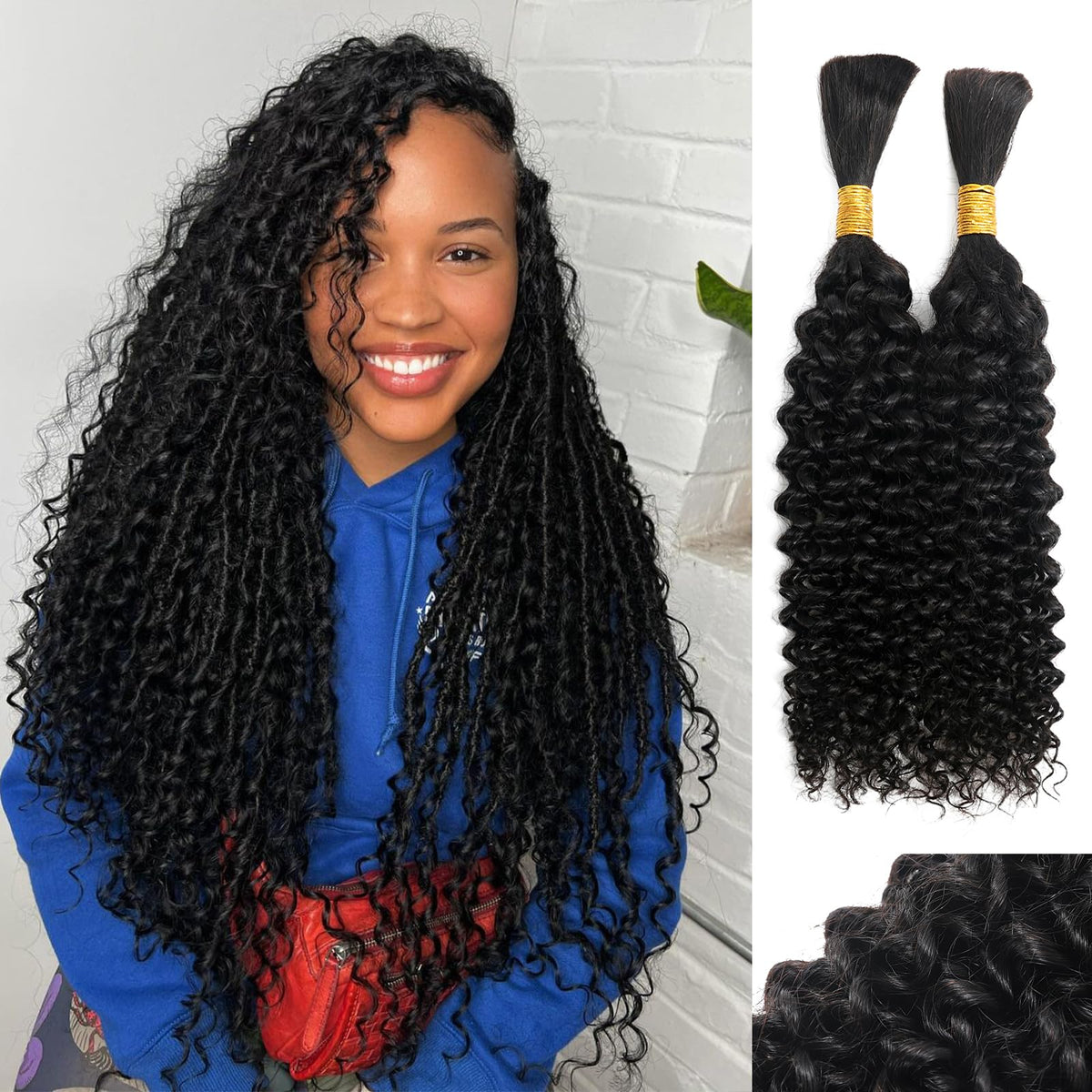 YNiSew boho curly braiding bundles 50g show natural texture for chic updos.