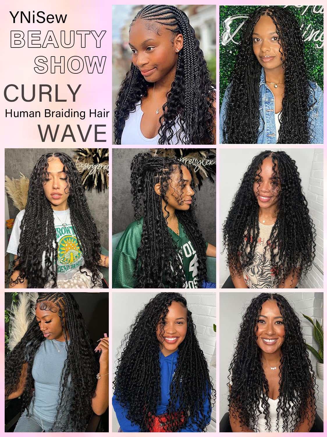 YNiSew Brazilian virgin curly braiding hair adds natural movement and shine.