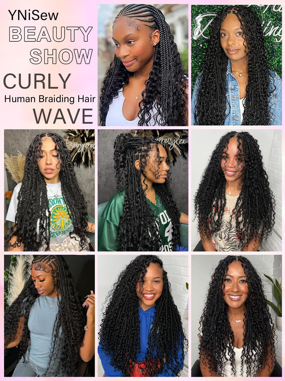 YNiSew Brazilian virgin curly braiding hair adds natural movement and shine.