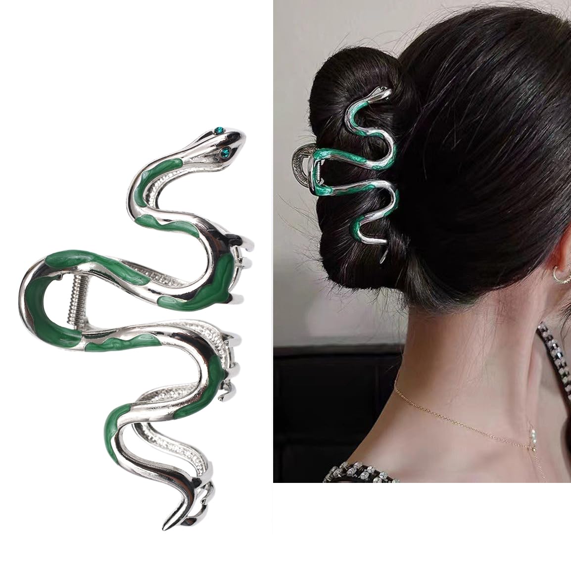 Ynxee fashion green snake design metal hair claw secures updos with a stylish edge.