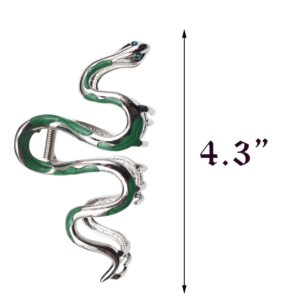 Ynxee silver and green crystal snake eyes hair claw adds striking detail.