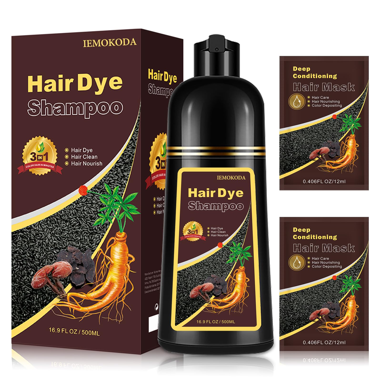 Yocisku dark brown hair dye shampoo bottle for at-home color and conditioning