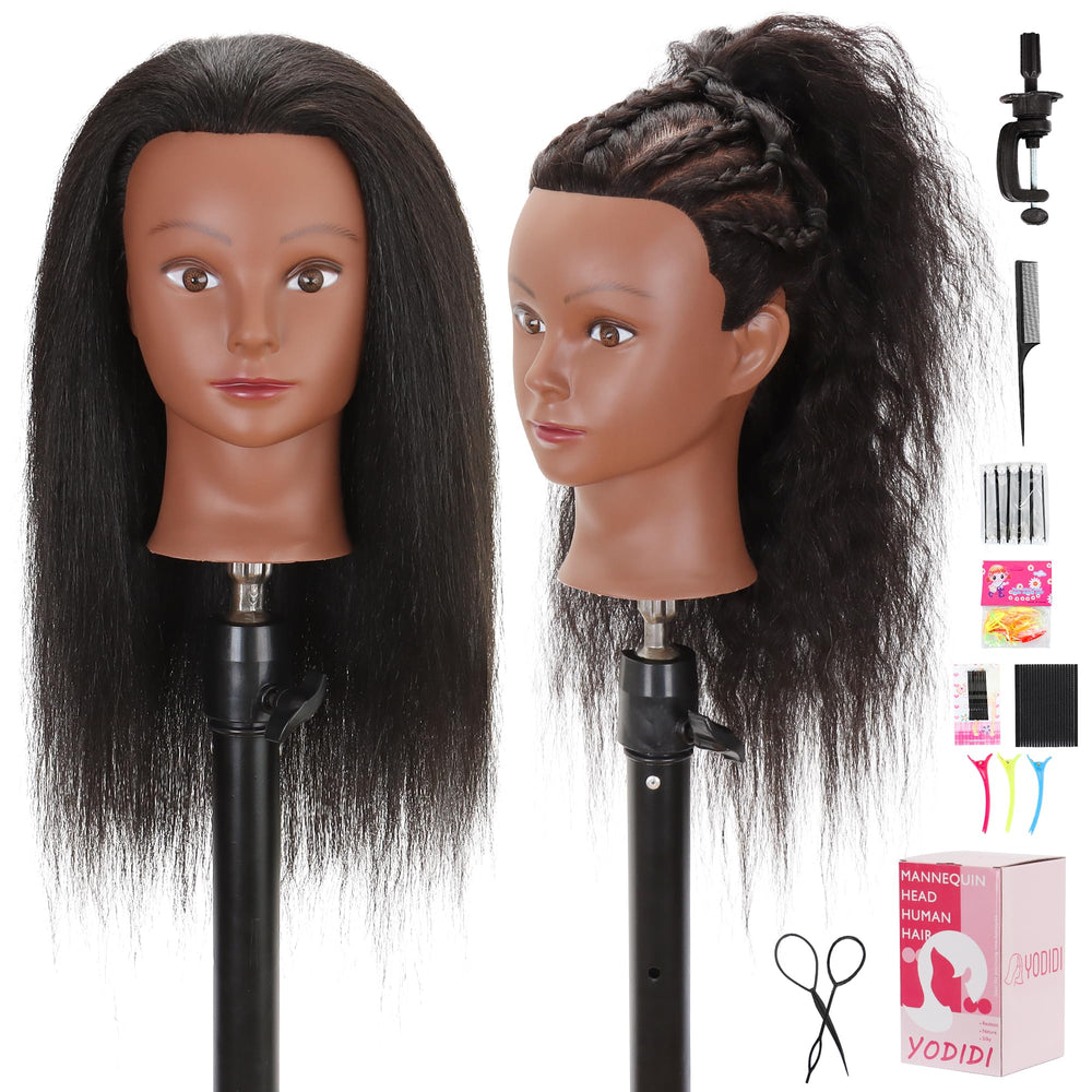 YODIDI mannequin head with table clamp for lifelike hair practice and 100% human hair styling